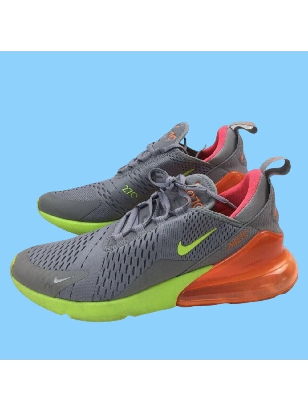 Nike Air Max 270 Grey Volt Orange Running Shoes AH8050-012 Men's Size 9sasdfasdf
